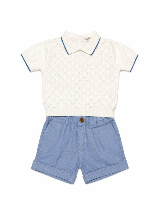 049. Completo Maglia Traforata Panna & Bermuda Denim