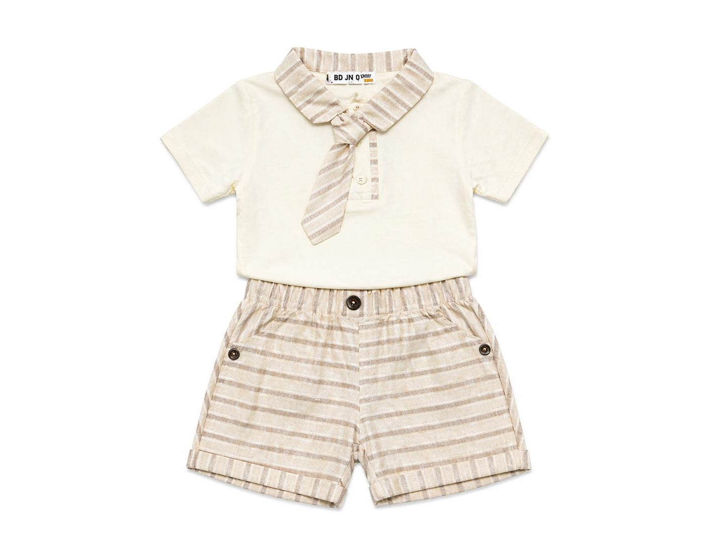 044. Completo Elegante Riga Beige con Collo Cravatta