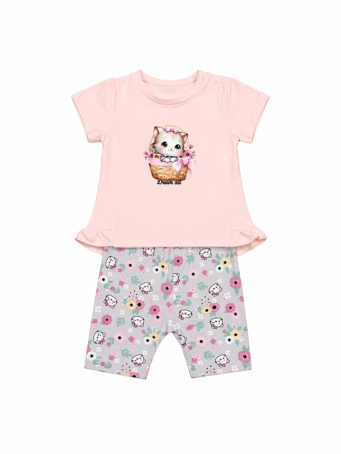 055. Completo Dream Cat Rosa & Shorts Floreali