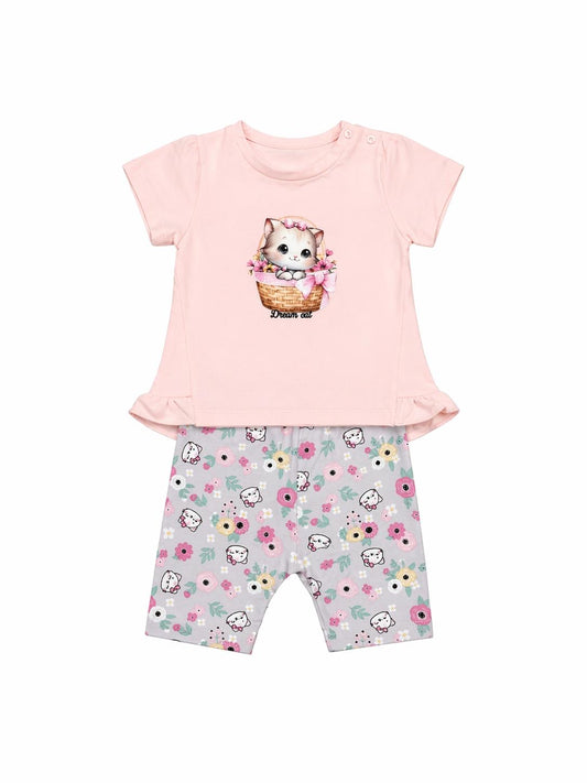 055. Completo Dream Cat Rosa & Shorts Floreali