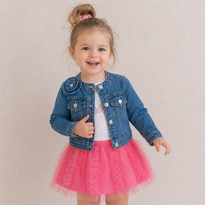 063. Completo Denim Jacket & Gonna Tulle Rosa