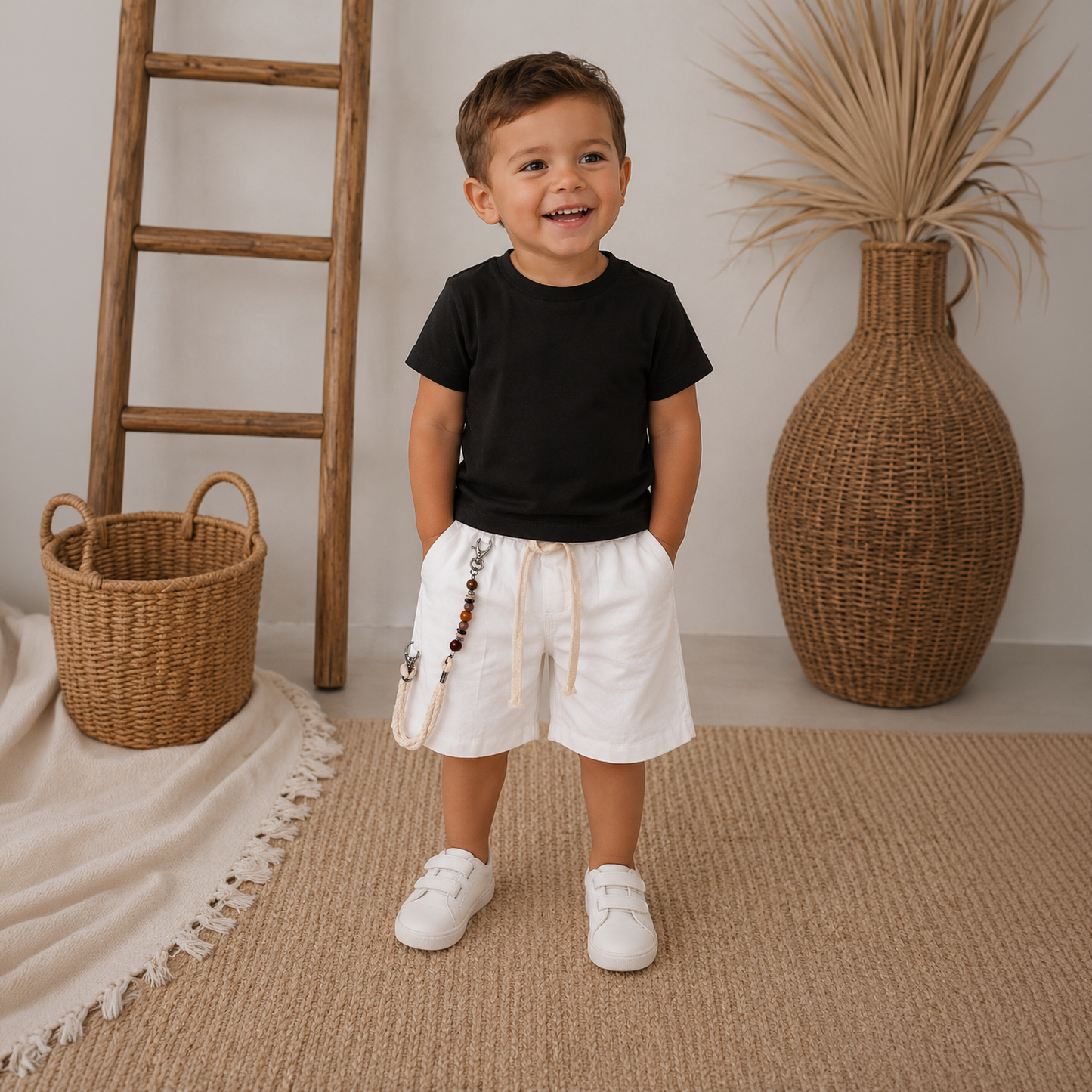 045. Completo Basic Nero & Bermuda Bianco con Accessorio