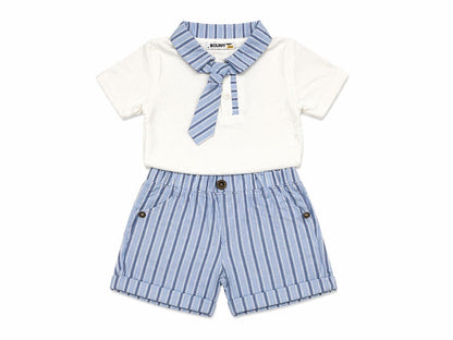 042. Completo Elegante Riga Azzurra con Collo Cravatta