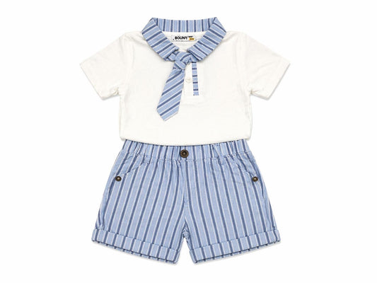 042. Completo Elegante Riga Azzurra con Collo Cravatta