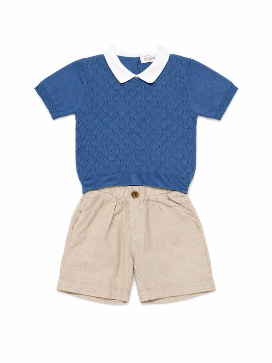 048. Completo Maglia Traforata Blu & Bermuda Sabbia