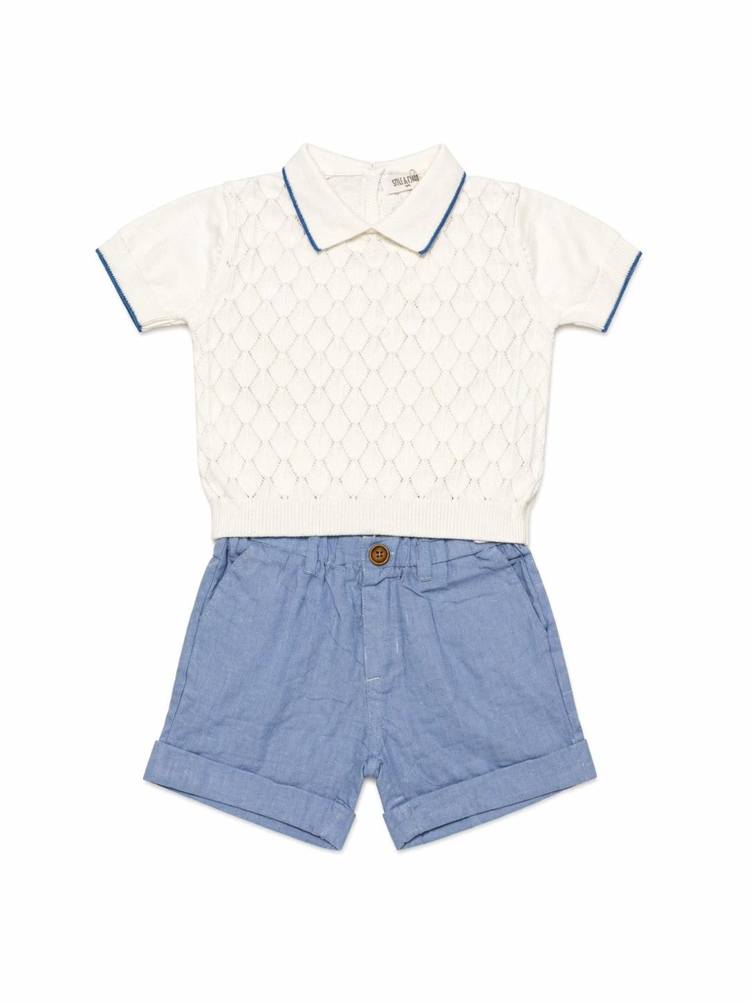 049. Completo Maglia Traforata Panna & Bermuda Denim