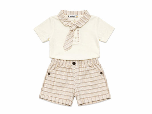 044. Completo Elegante Riga Beige con Collo Cravatta