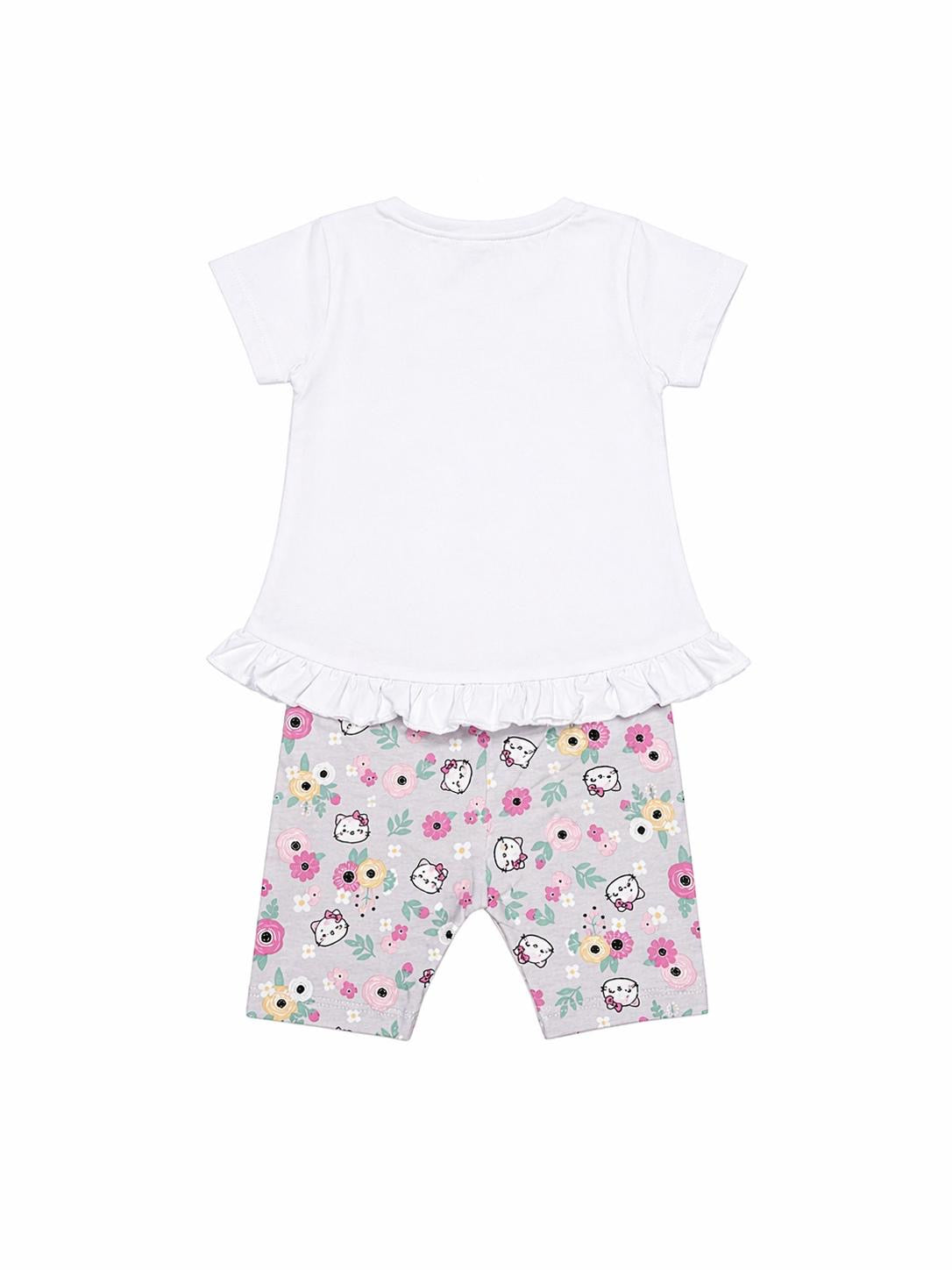 054. Completo Dream Cat & Shorts Floreali Grigio