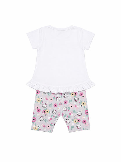 054. Completo Dream Cat & Shorts Floreali Grigio