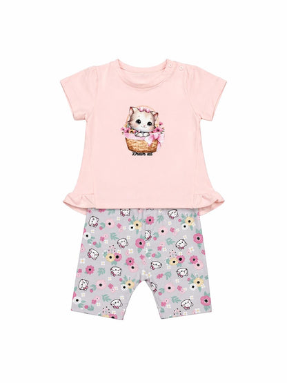 055. Completo Dream Cat Rosa & Shorts Floreali