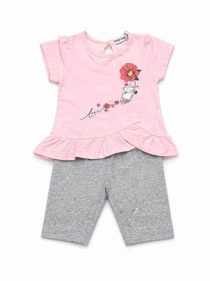 057.  Completo Maglia Floreale Leggings Grigi