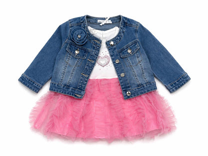 063. Completo Denim Jacket & Gonna Tulle Rosa
