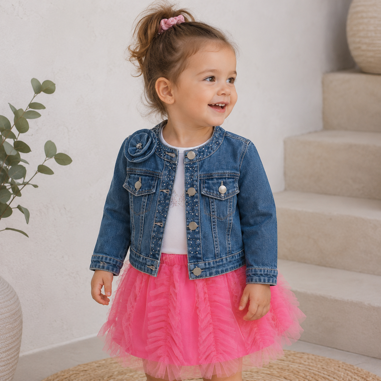 062. Giacca Jeans Toppa Fiore