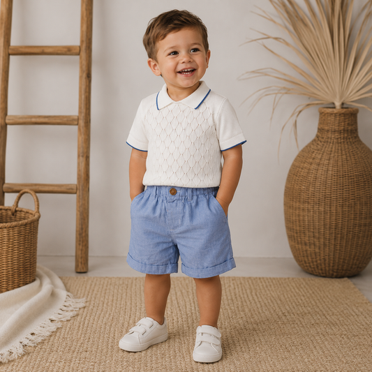 049. Completo Maglia Traforata Panna & Bermuda Denim