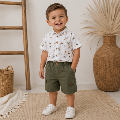 047. Completo Safari Dino Shirt & Bermuda Verde