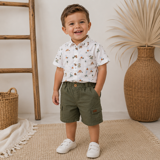 047. Completo Safari Dino Shirt & Bermuda Verde