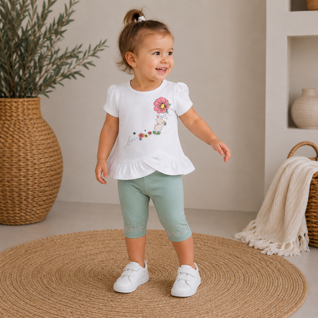 058. Completo Maglia Floreale Leggings Verdi