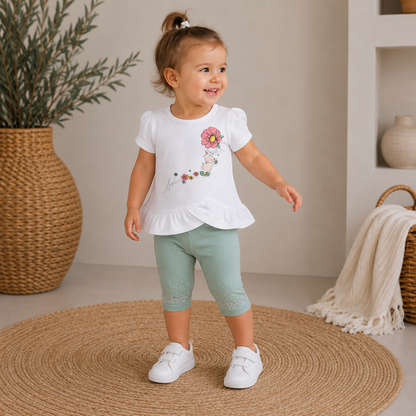 058. Completo Maglia Floreale Leggings Verdi