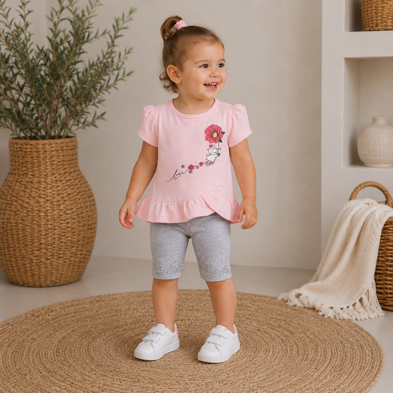 057.  Completo Maglia Floreale Leggings Grigi
