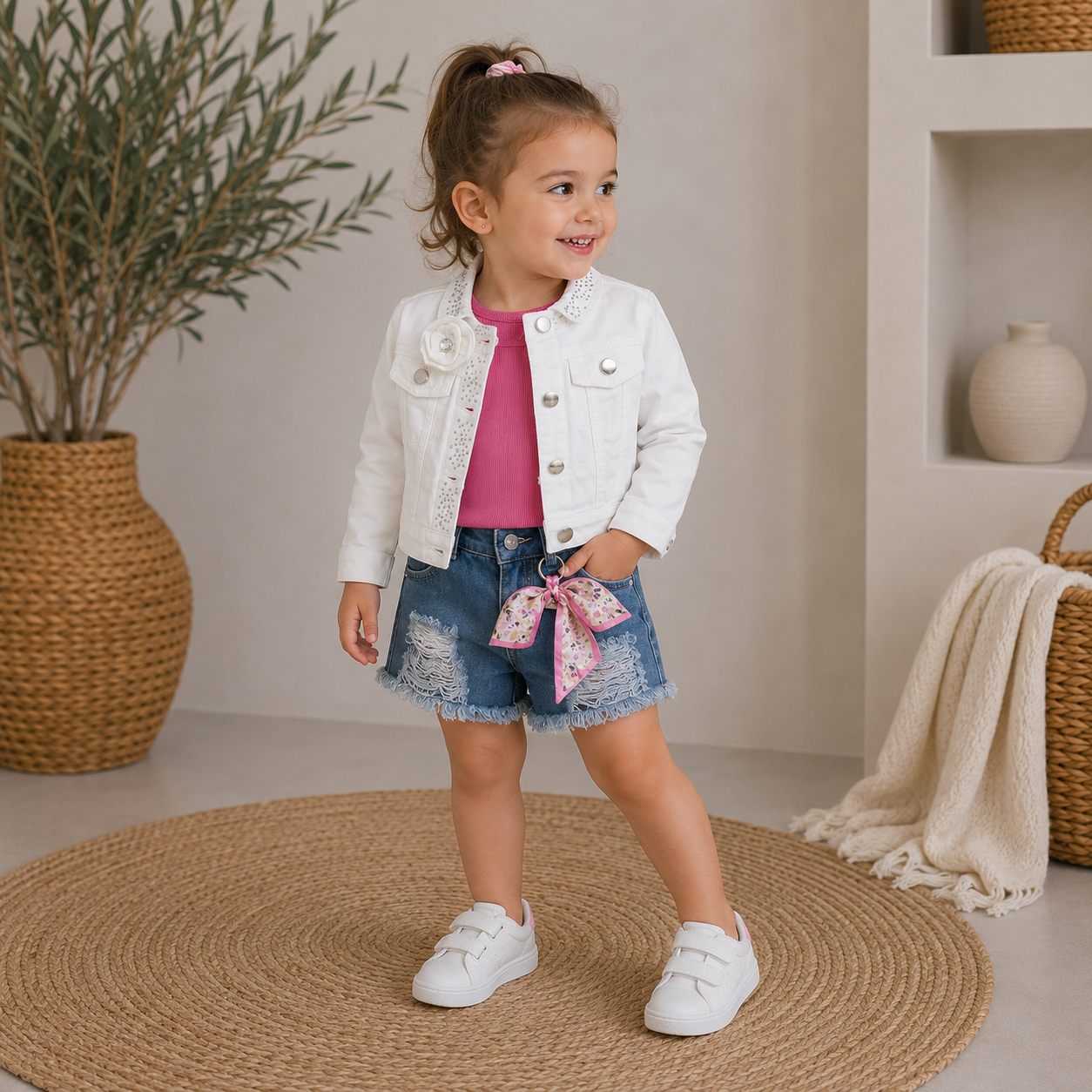 060. Completo con Giacca Bianca e Bandana-Jeans